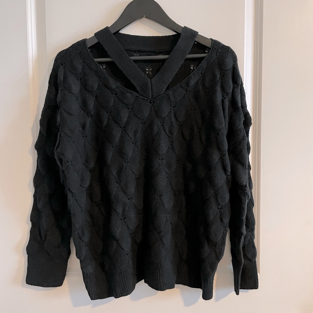 Black knit cross neck sweater